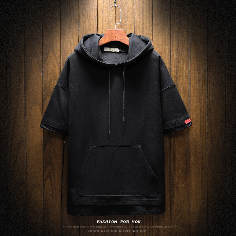 Men's short-sleeved hoodie T-shirt with kangaroo pocket and layered look Mune Fashion