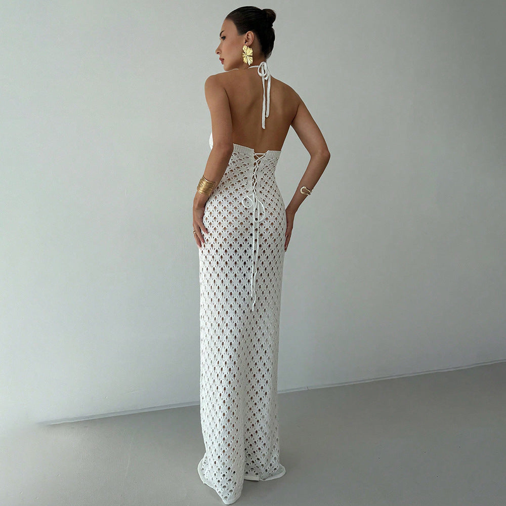 Women Crochet Maxi Dress with Deep Neckline Mune Fashion
