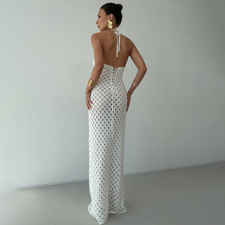 Women Crochet Maxi Dress with Deep Neckline Mune Fashion