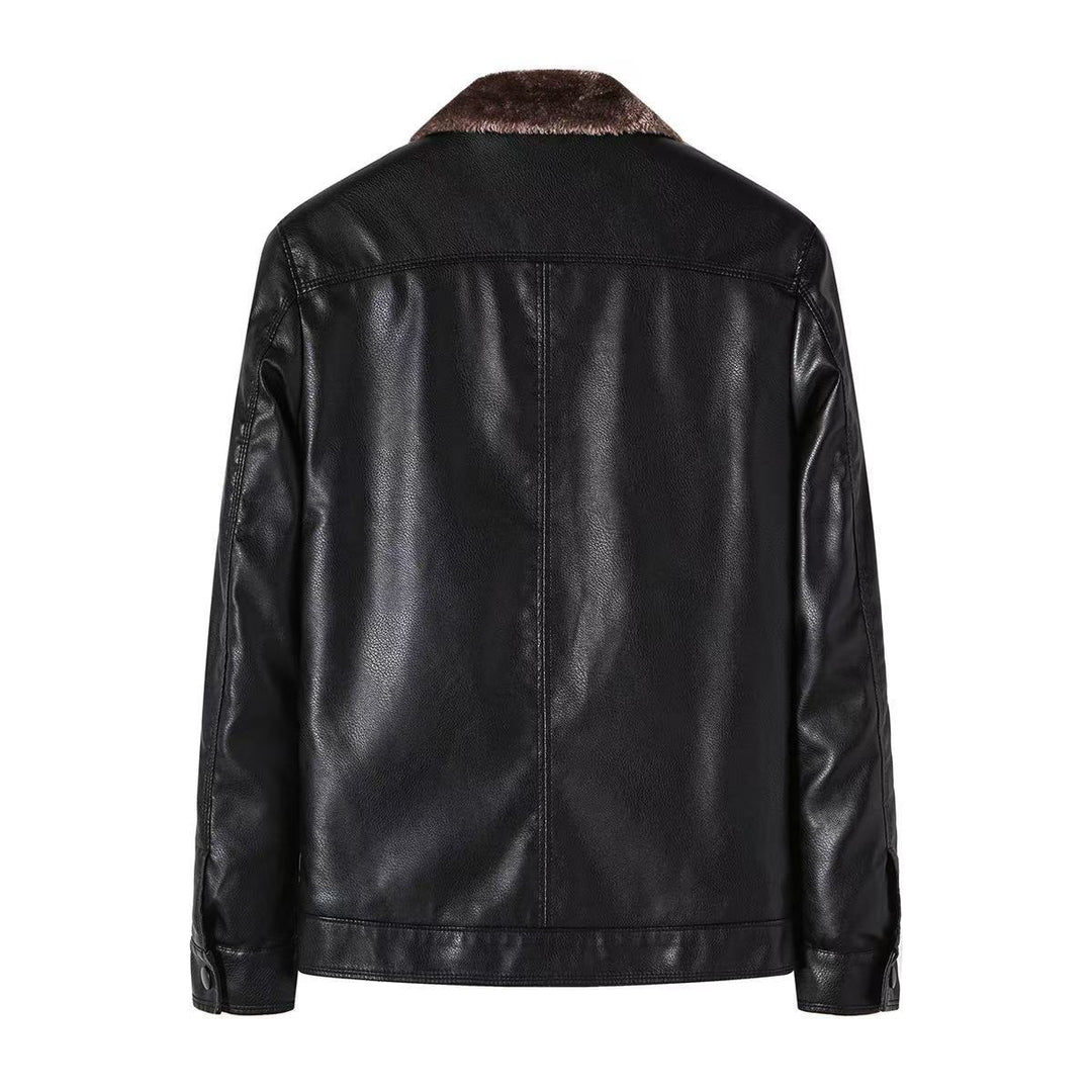 Men's Casual Faux Leather Jacket with Fleece Lining Mune Fashion