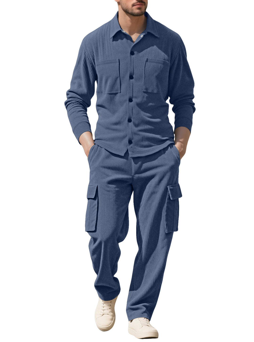 Men's ribbed worker shirt with chest pockets and relaxed cargo pants Mune Fashion
