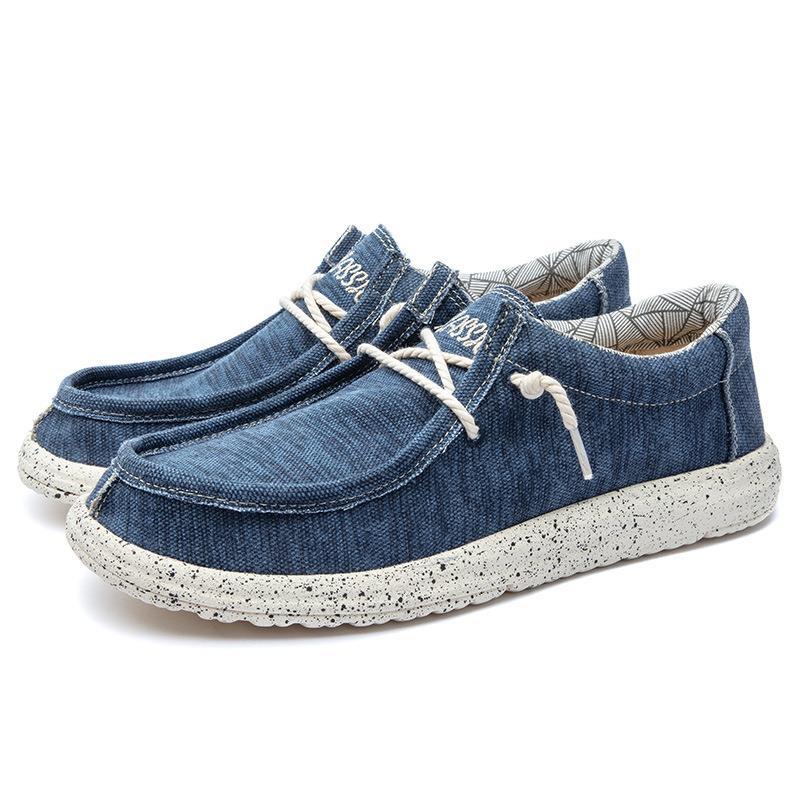 Men's casual moccasin sneaker made of denim fabric with elastic rope lacing and padded comfort sole Mune Fashion