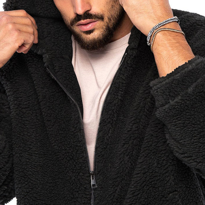 Men's voluminous Sherpa hoodie jacket with bomber cut, concealed zipper and arm pocket Mune Fashion