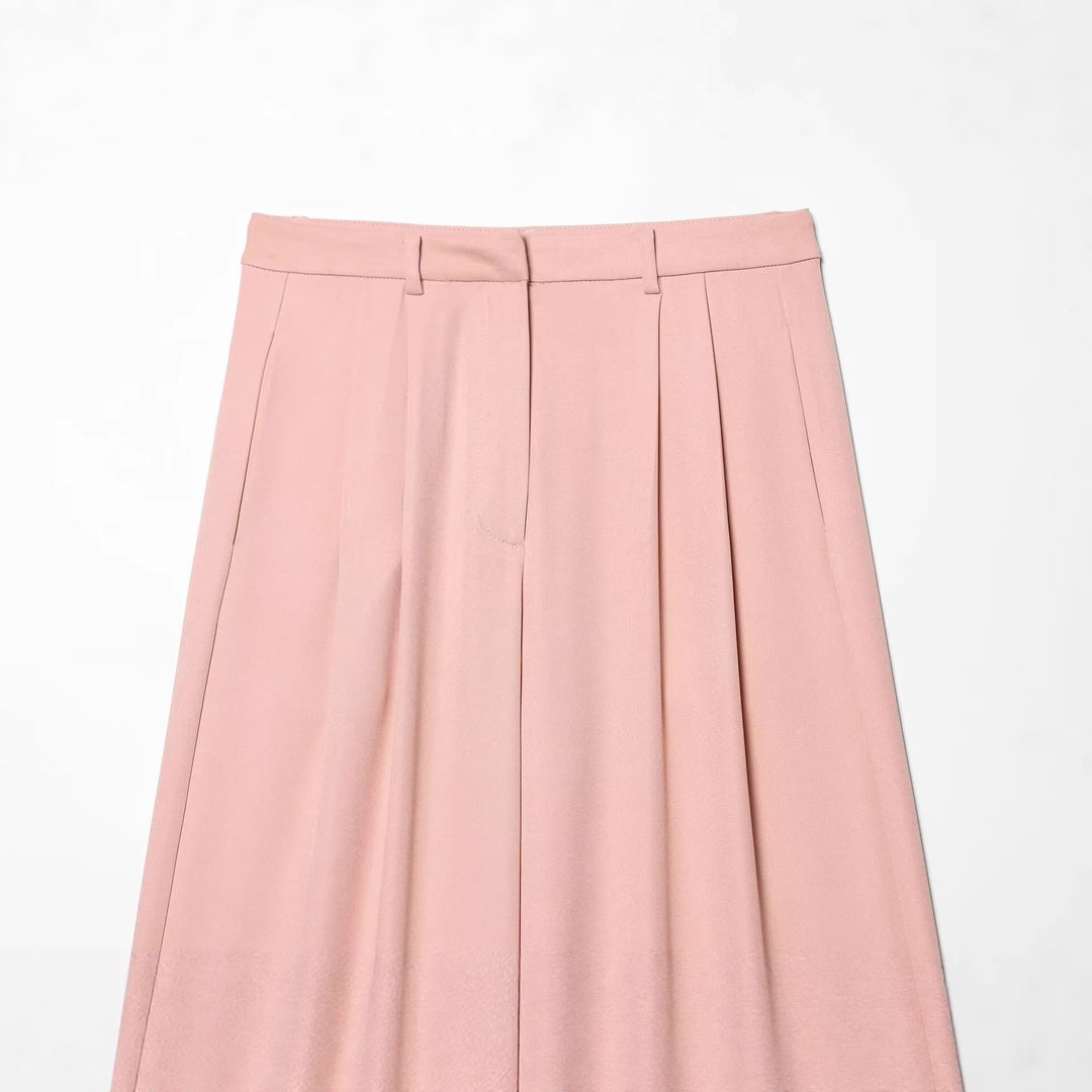 Women's High-Waisted Palazzo Pants with Wide Leg and Piping Pockets Mune Fashion