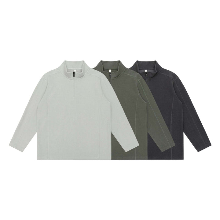Unisex Waffle Structure Half Zip Pullover with Troyer Collar and Relaxed Fit Mune Fashion