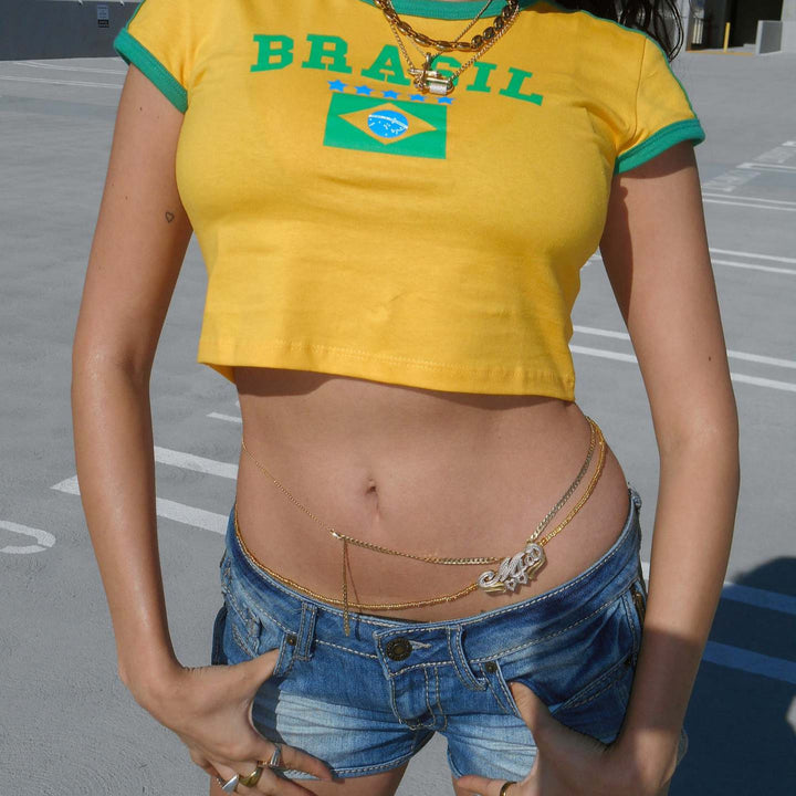 Women's short Ringer crop shirt with Brazil print and elastic cuffs Mune Fashion