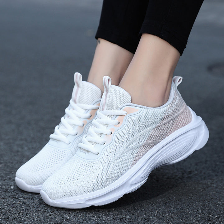 Women’s lightweight mesh knit leisure shoe with seamless upper, ergonomic cushioning sole, and heel pull tab Mune Fashion
