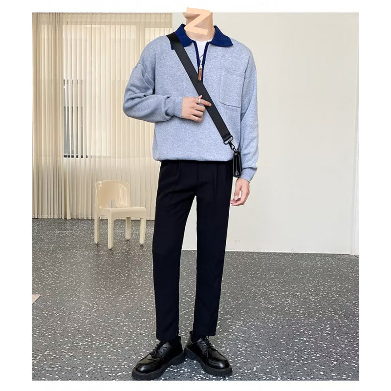 Men's Elegant Sweat Jacket with Stand-Up Collar and Zipper Mune Fashion