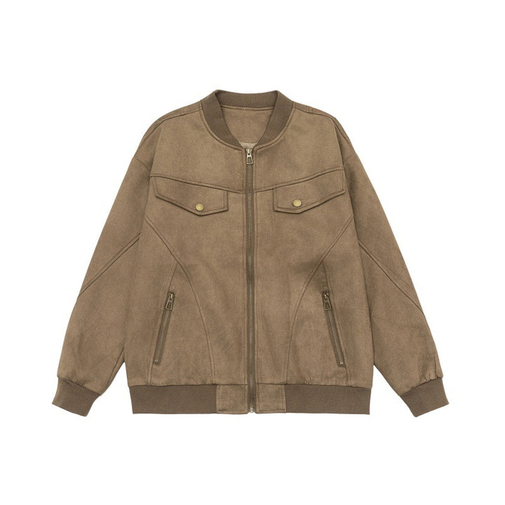 Unisex short jacket in vintage suede look with chest flaps, zip pockets and ribbed cuffs Mune Fashion