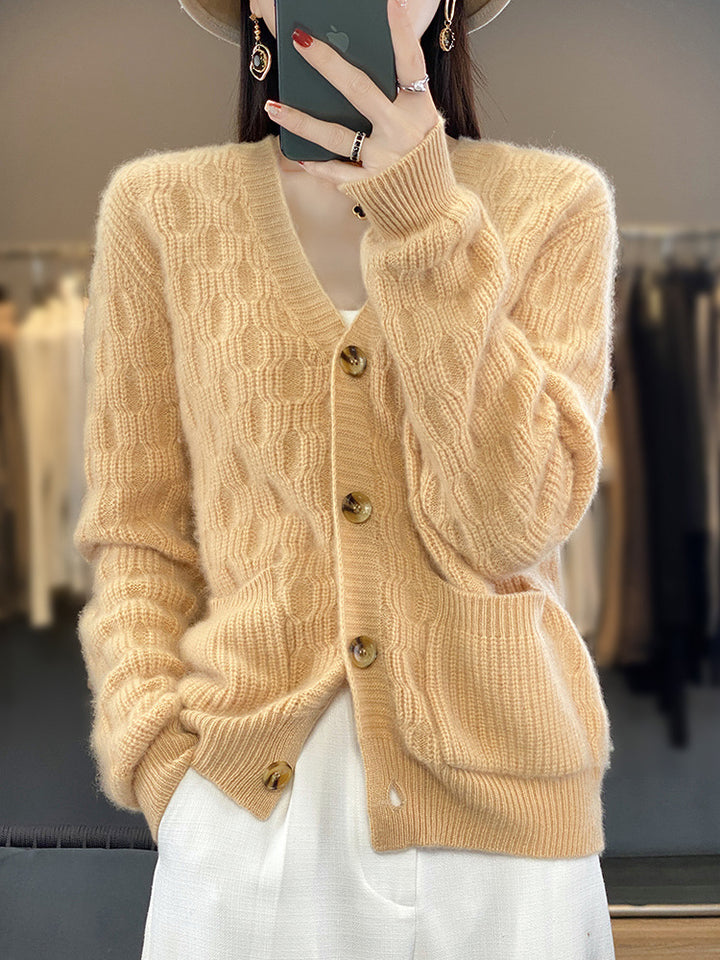 Women's Soft Diamond Pattern Sweater in Mohair Look with Fine Openwork Structure and Round Neckline Mune Fashion