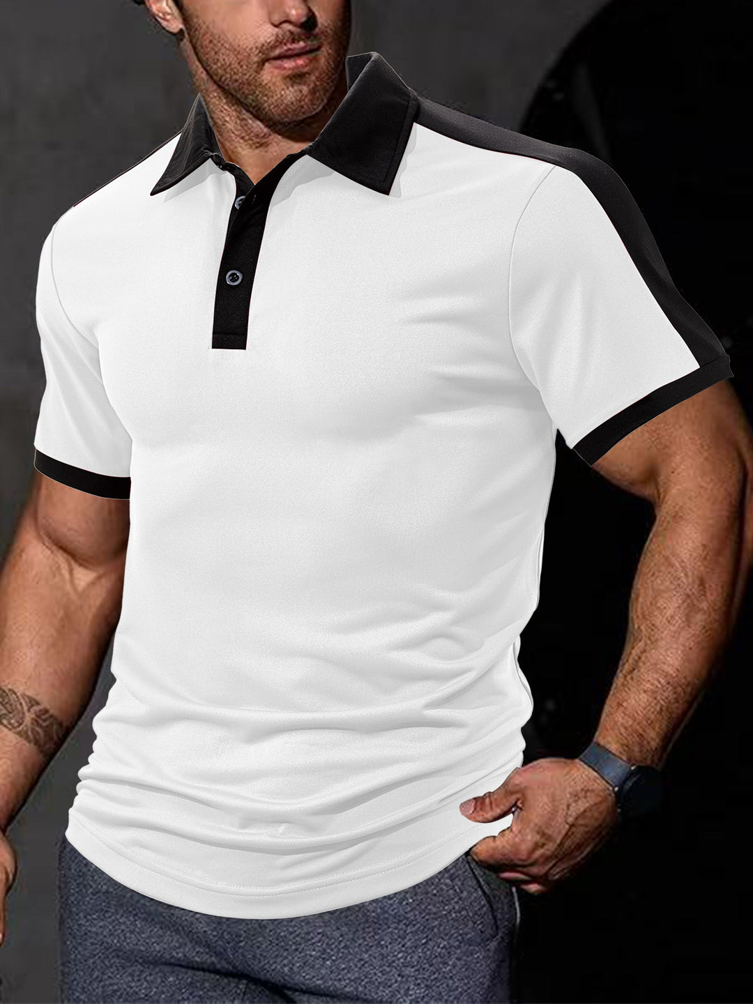 Men's fitted contrast polo shirt with shoulder yoke and shirt collar Mune Fashion