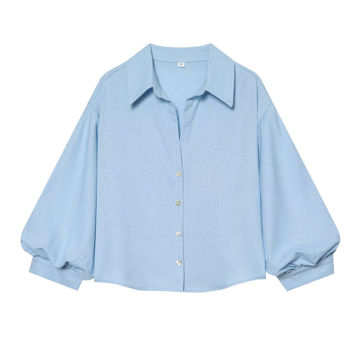 Women's loose-fit oversized blouse with balloon sleeves and shirt collar Mune Fashion