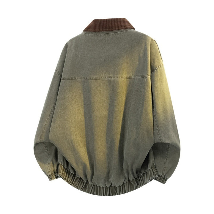 Men's Oversized Jeans Bomber Jacket with ribbed stand-up collar, patch pockets and elastic hem Mune Fashion