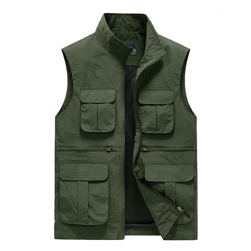 Men's multi-pocket utility vest with zipper, mesh lining & high stand-up collar Mune Fashion