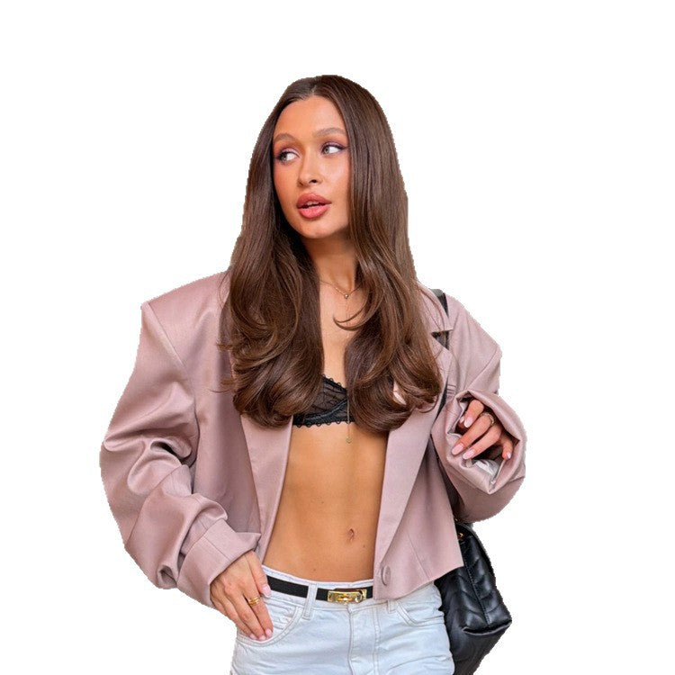 Women's Oversize Cropped Blazer with Boxy Silhouette and Extended Cuffs Mune Fashion
