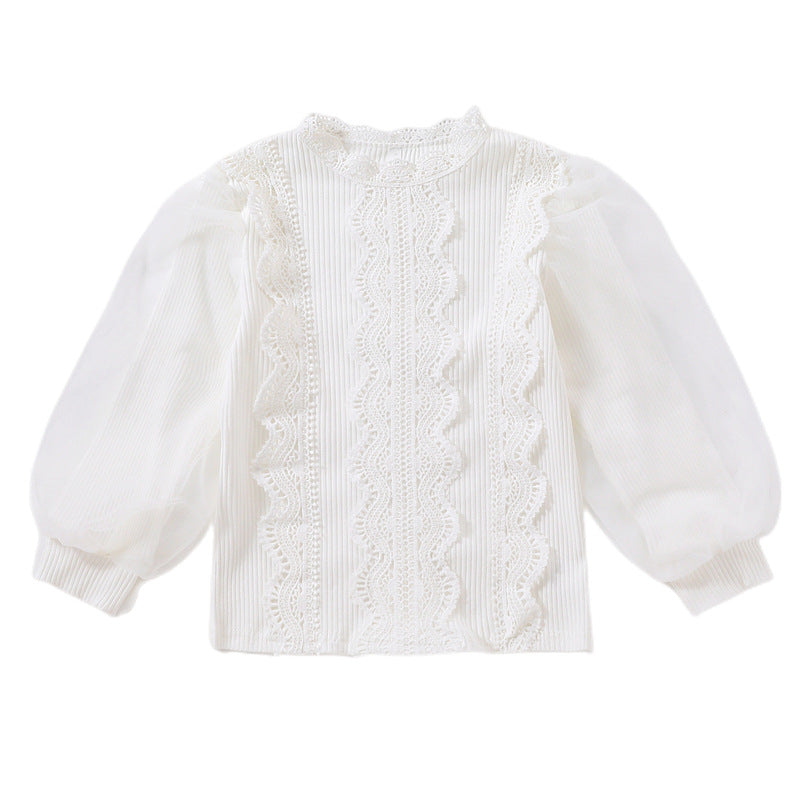 Girl elegant blouse with romantic lace trim Mune Fashion