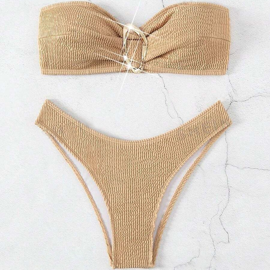 Women's bandeau bikini with fashionable knot design and elegant ring detail Mune Fashion
