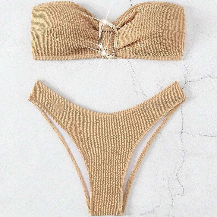 Women's bandeau bikini with fashionable knot design and elegant ring detail Mune Fashion