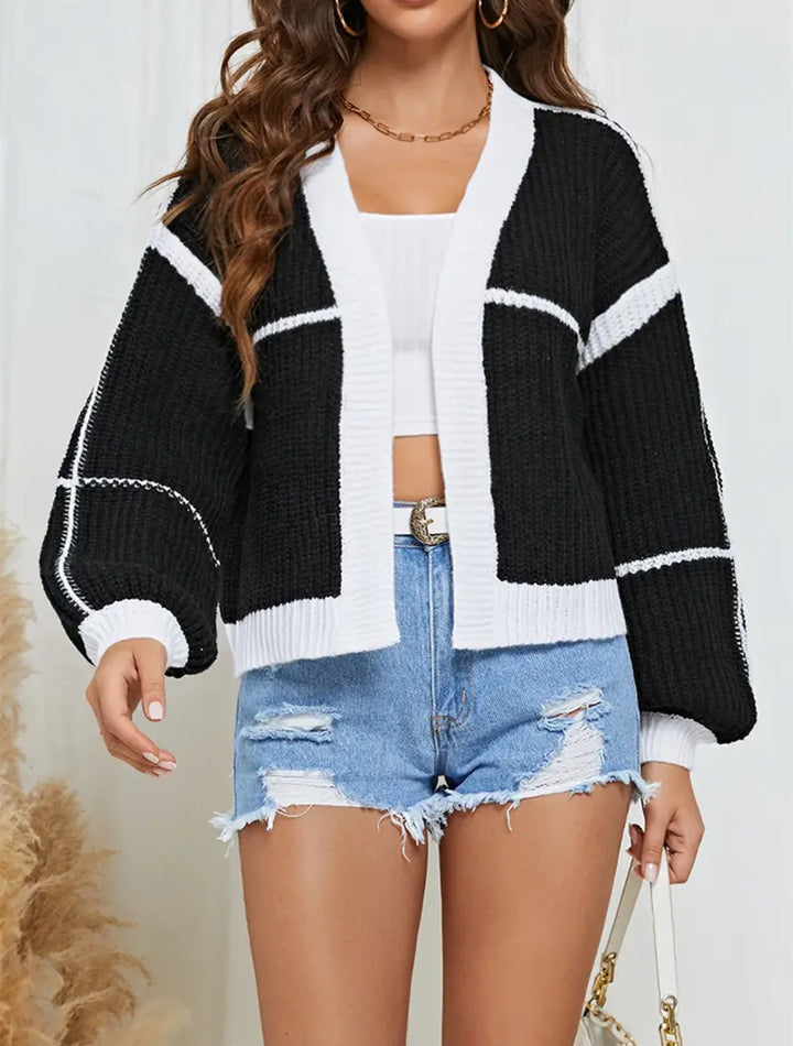 Women's Cropped Open Knitted Cardigan with Boxy Silhouette and Balloon Sleeves Mune Fashion