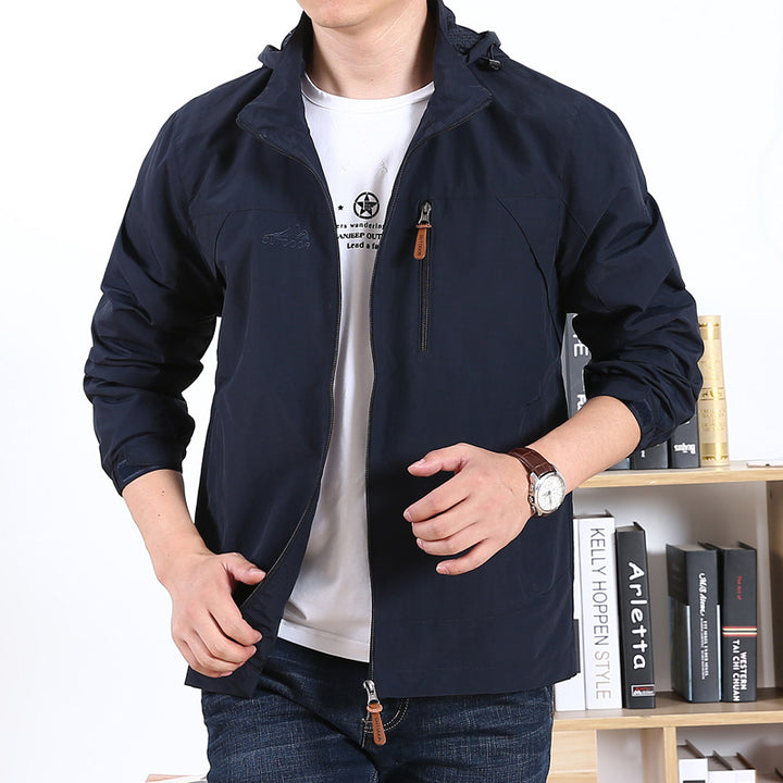Men's Lightweight Hooded Windbreaker with Chest Zipper and Elastic Cuffs