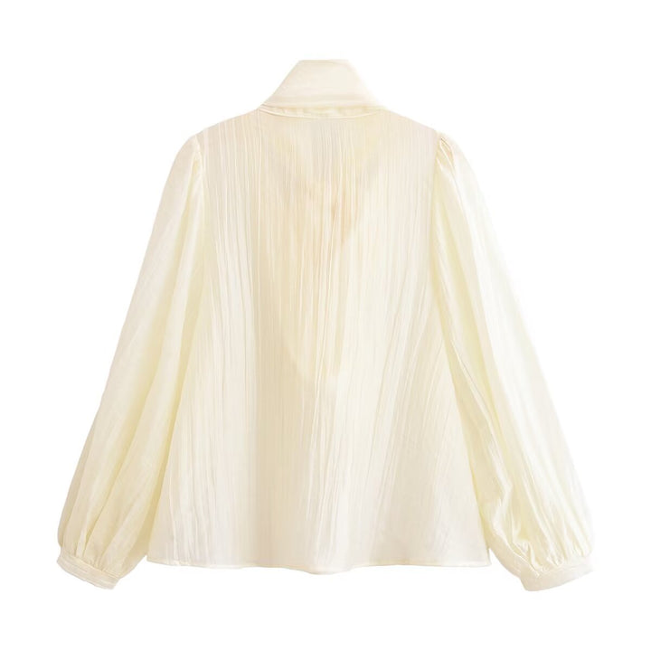 Women's bow blouse with XXL collar band and voluminous balloon sleeves Drune