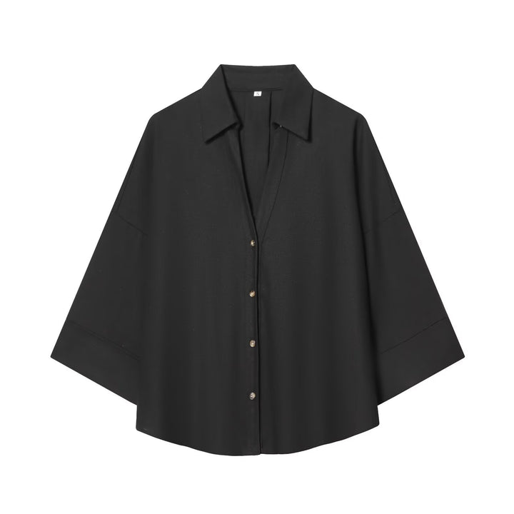 Women's relaxed oversized shirt blouse with wide collar and three-quarter sleeves Mune Fashion