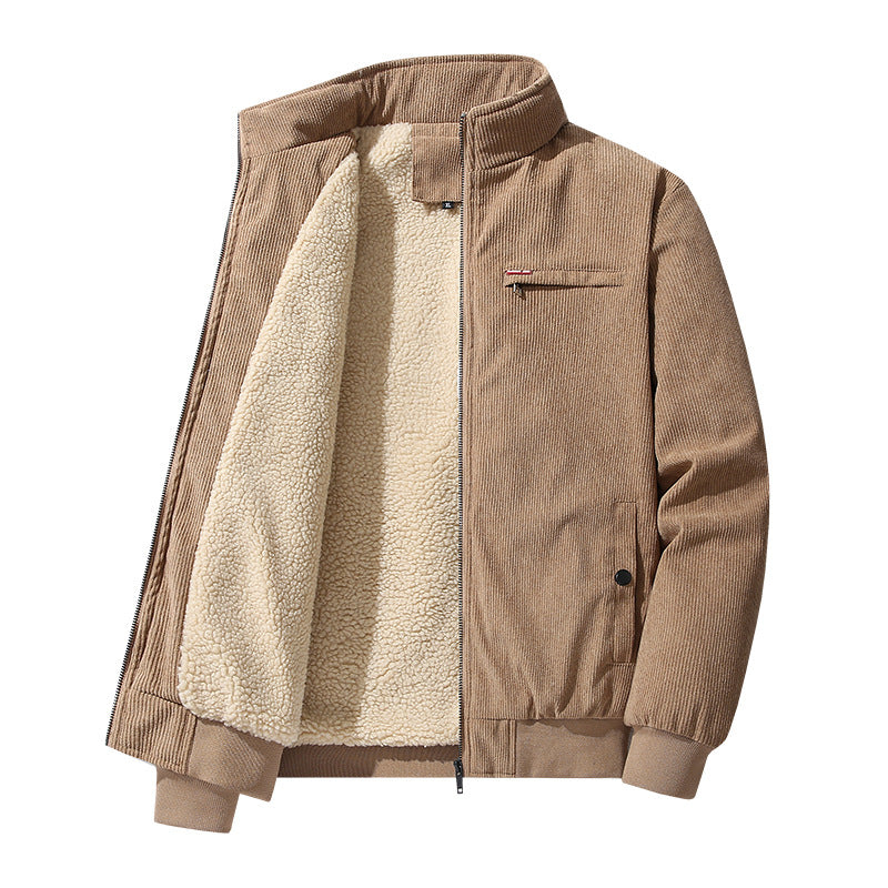 Men's nano high-quality corduroy jacket with teddy inner lining, stand-up collar and chest zipper Mune Fashion