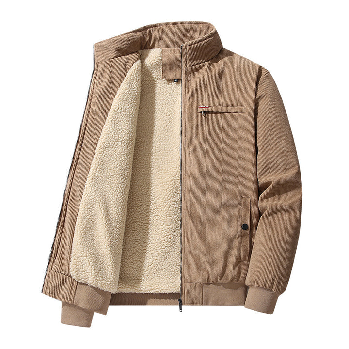 Men's nano high-quality corduroy jacket with teddy inner lining, stand-up collar and chest zipper Mune Fashion