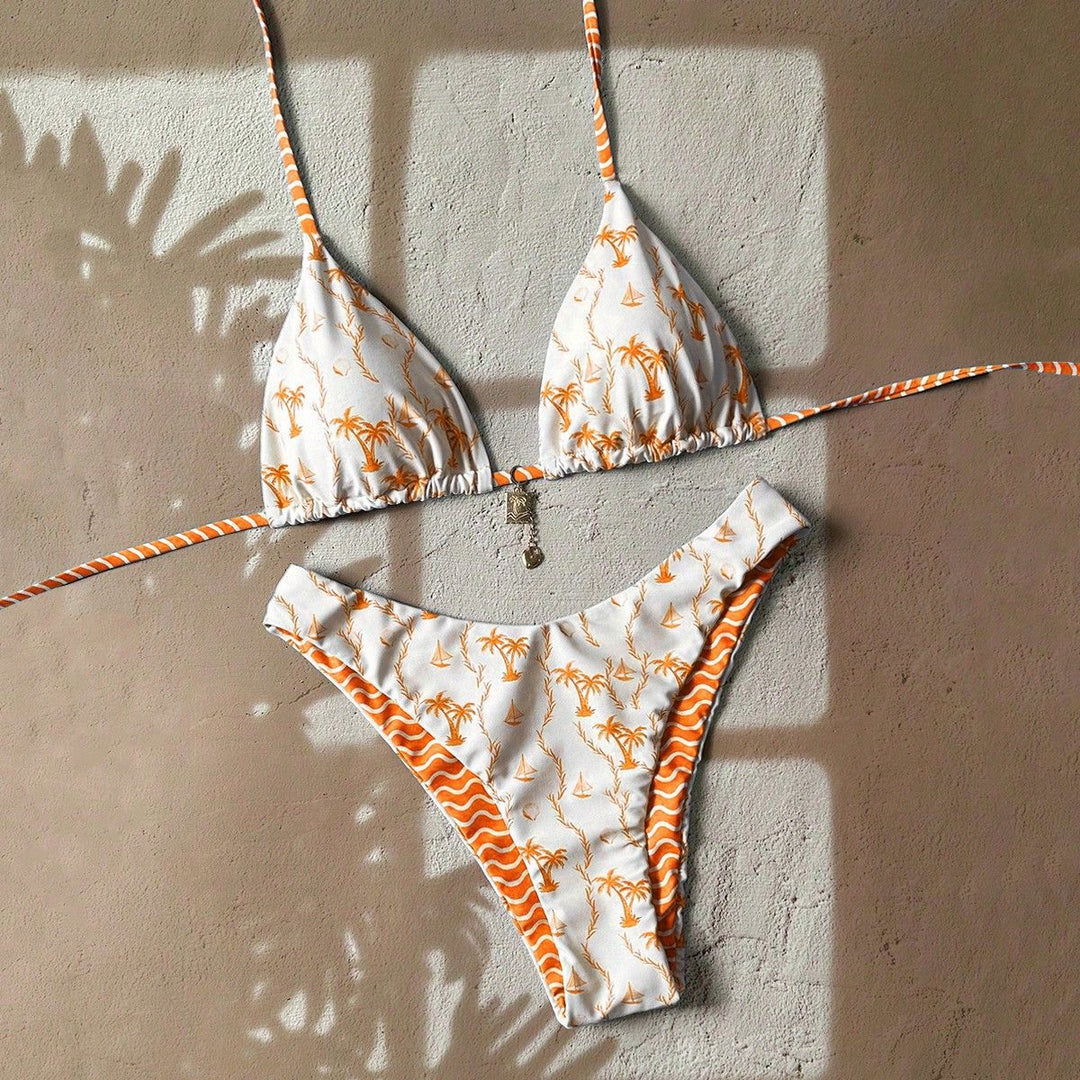 Women Triangle Bikini with Tropical Pattern Mune Fashion