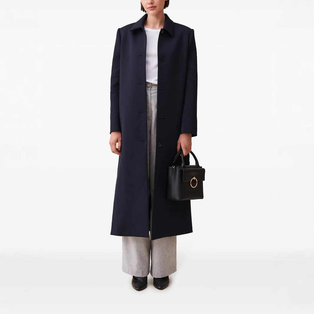 Women's longer minimalist coat with straight cut and shirt collar Mune Fashion