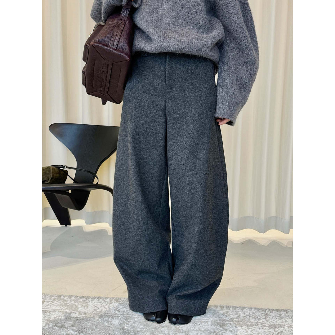 Women's high-waisted wool blend palazzo pants with wide leg and crease Mune Fashion