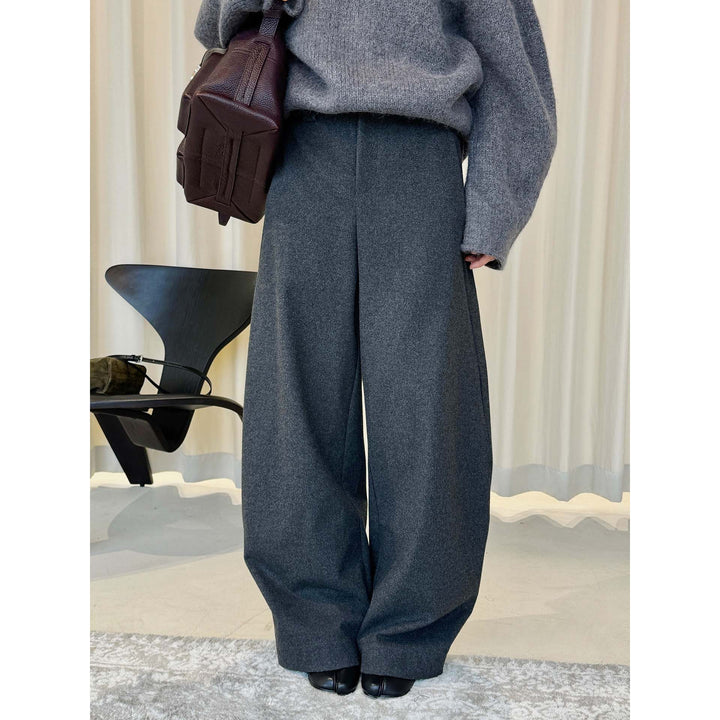 Women's high-waisted wool blend palazzo pants with wide leg and crease Mune Fashion