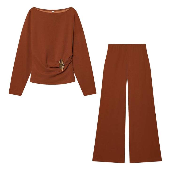 Women's Two-Piece Loungewear Set with Twisted Hem Detail and Loose High-Waist Pants Mune Fashion