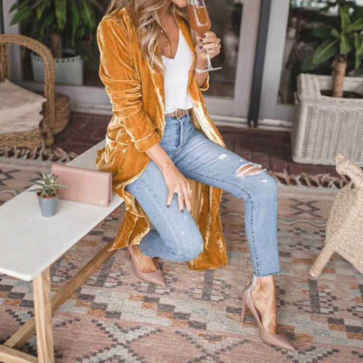 Women Elegant Velour Jacket with High Collar Mune Fashion