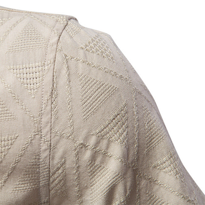Men's short-sleeved shirt with open lapel collar and geometric jacquard structure Mune Fashion