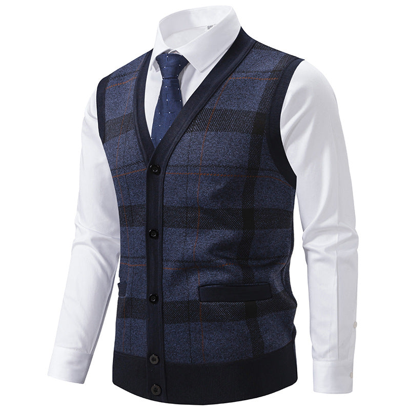 Men's Sleeveless Knit Vest with Diamond Pattern, V-Neck and Button Placket Mune Fashion
