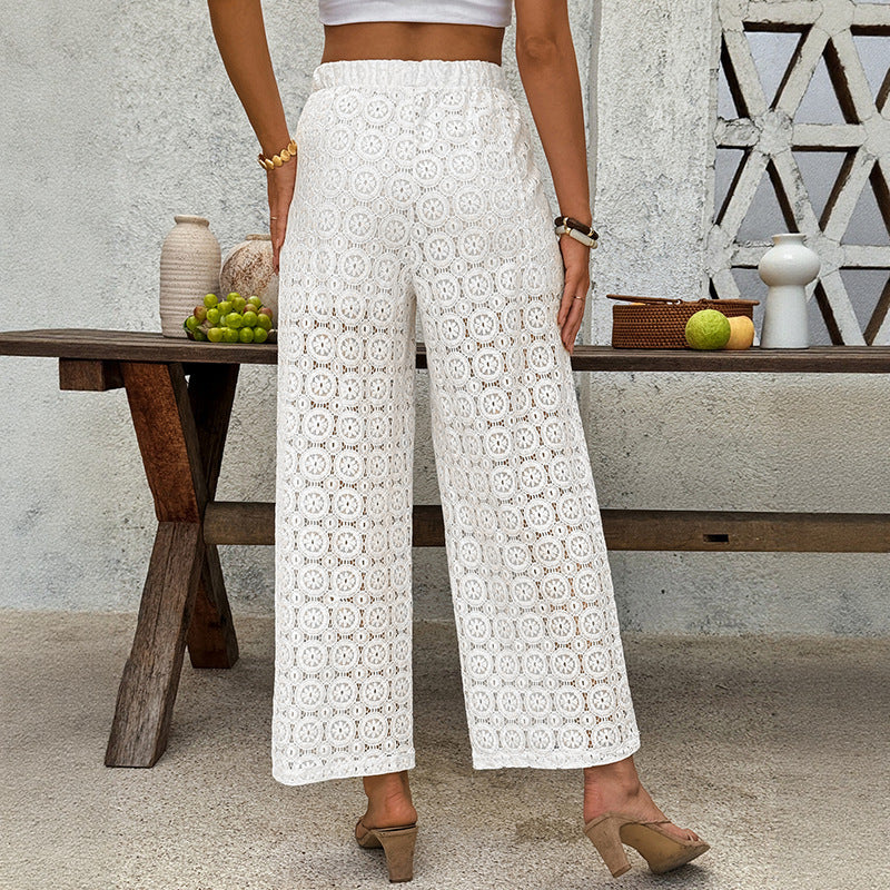 Women's Flowing Summer Pants with Lace Pattern Mune Fashion