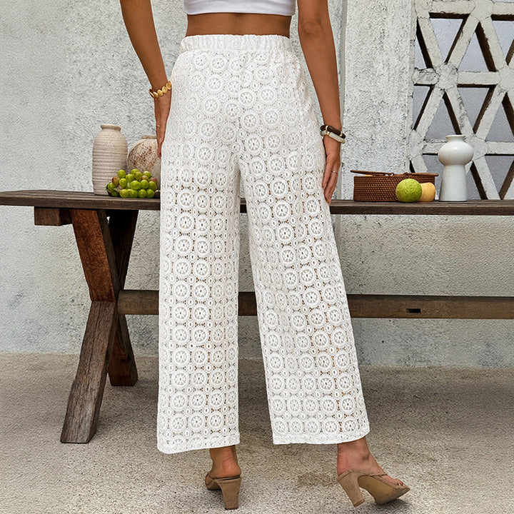 Women's Flowing Summer Pants with Lace Pattern Mune Fashion