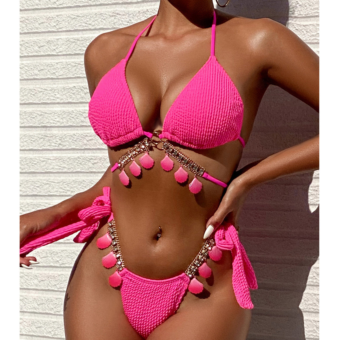 Women Triangle Bikini with decorative tassel design Mune Fashion
