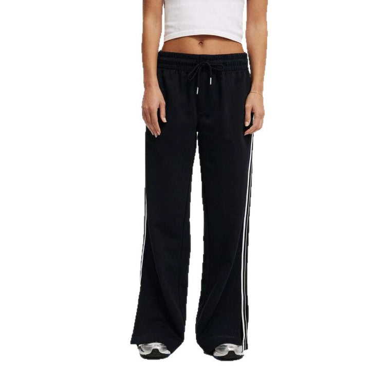Women's Loose Jogging Pants with Drawstring, Elastic Waistband & Side Contrast Stripes Mune Fashion