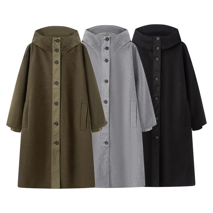 Ladies Oversized Coat with High Stand-up Collar and Continuous Button Placket Mune Fashion