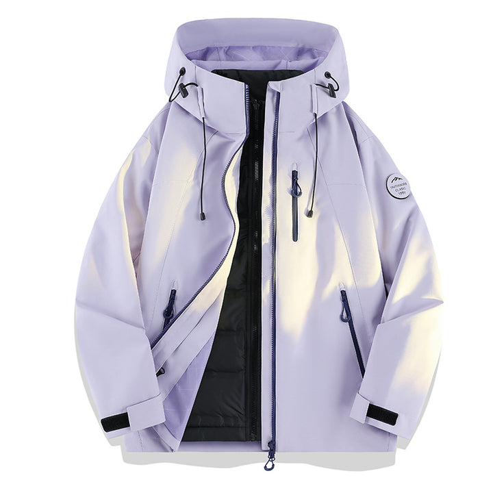Women Lightweight Waterproof Hooded Jacket with Teddy Charm and Concealed Zipper Pockets Mune Fashion