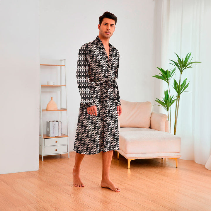 Men's Kimono with Modern Pattern and Belt Mune