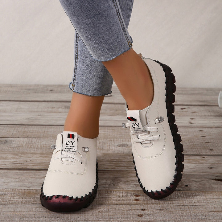 Women Flexible Leather Look Sneakers with Hand-Stitched Contrast Seam and Profiled Rubber Sole Mune Fashion