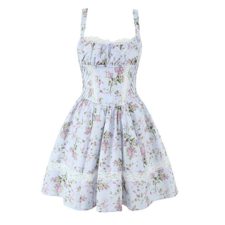 Ladies' nan corset mini dress with lace insert, gathered neckline, and tailored bodice construction Mune Fashion