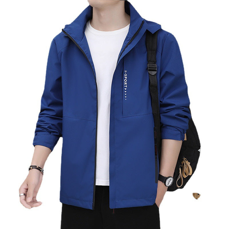Men's lightweight windproof sports hoodie jacket with hood, breathable material and concealed zipper Mune Fashion