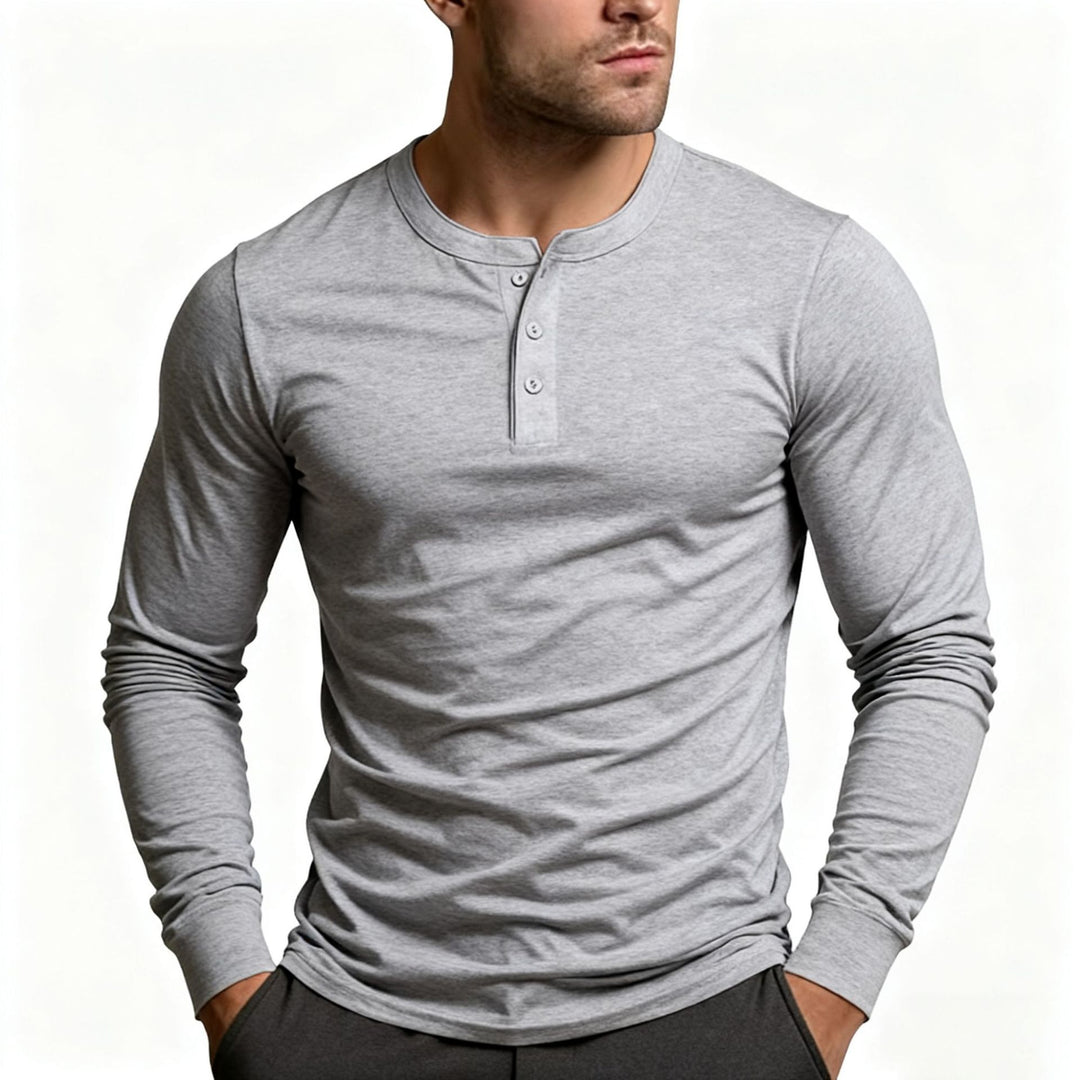 Men's fitted long sleeve Henley shirt made of cotton blend with button placket Mune Fashion