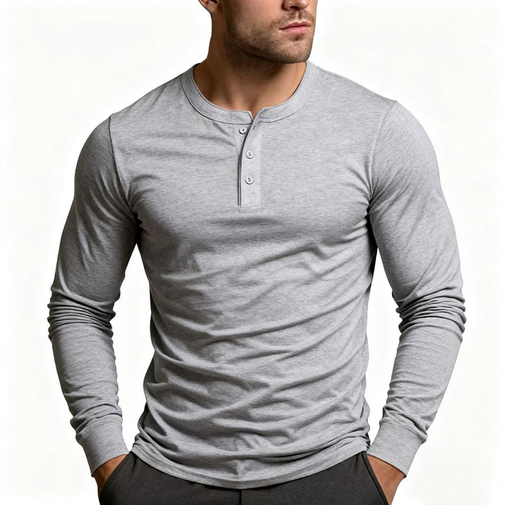 Men's fitted long sleeve Henley shirt made of cotton blend with button placket Mune Fashion