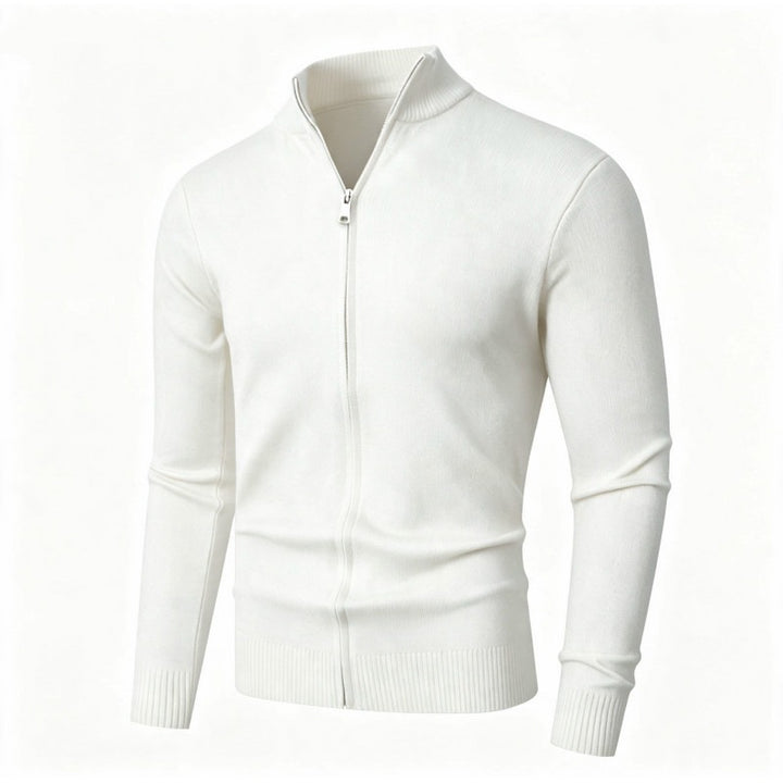 Men's Slim Fit Fine Knit Cardigan with Double Zipper and Stand Collar Mune Fashion