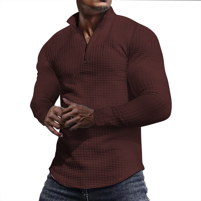 Men's waffle knit long sleeve shirt with short zip Mune Fashion